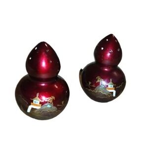 Vintage Japanese Lacquer Salt & Pepper Shakers Gourd Shape Hand Painted